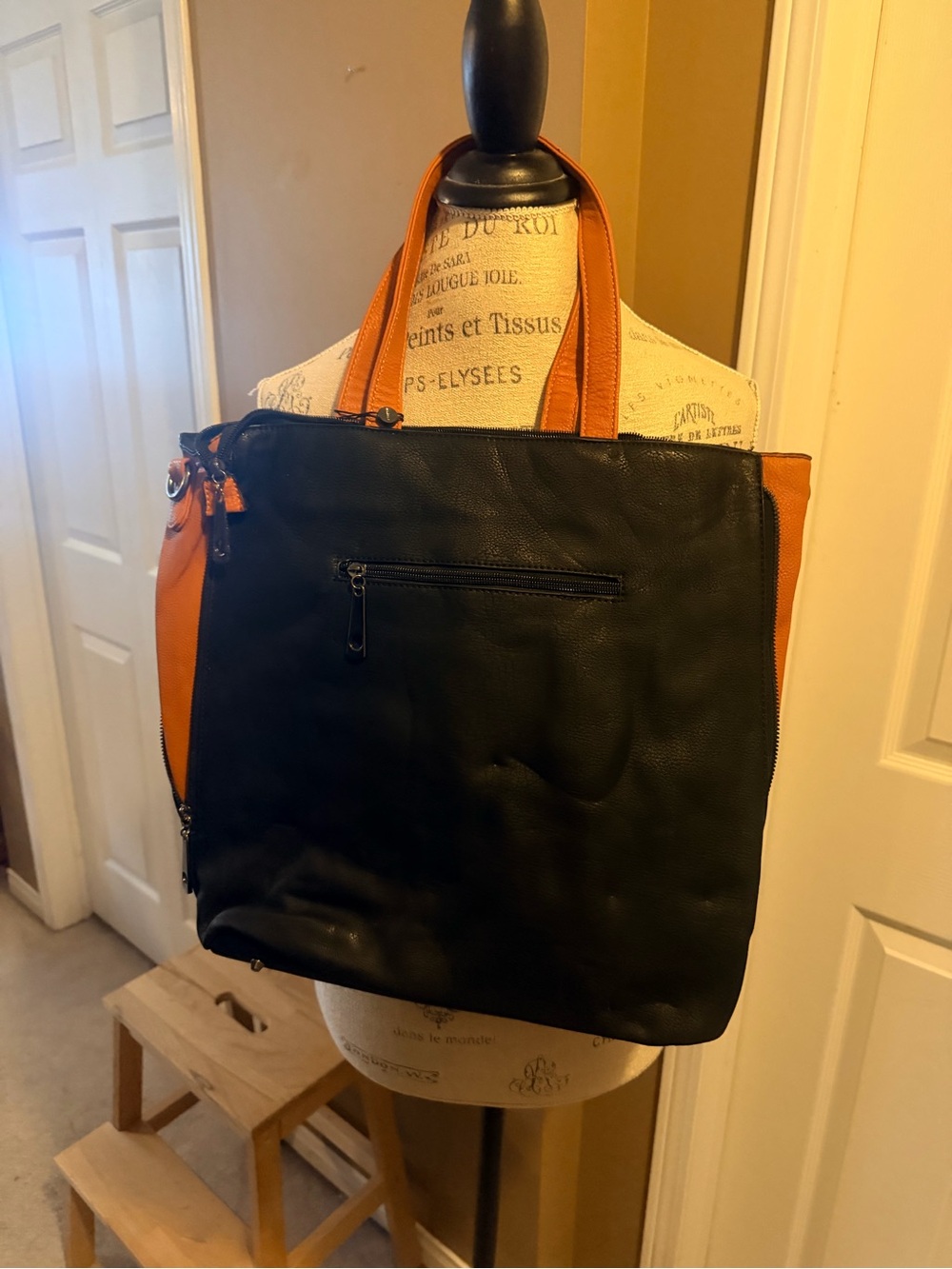 Balibag Black and Orange Leather Studded Tote Bag - Picture 2 of 5